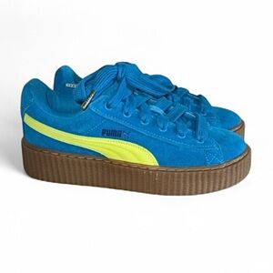 Rihanna Fenty X Puma Creeper Phatty Speed Blue and lime logo gold lace ends 8.5